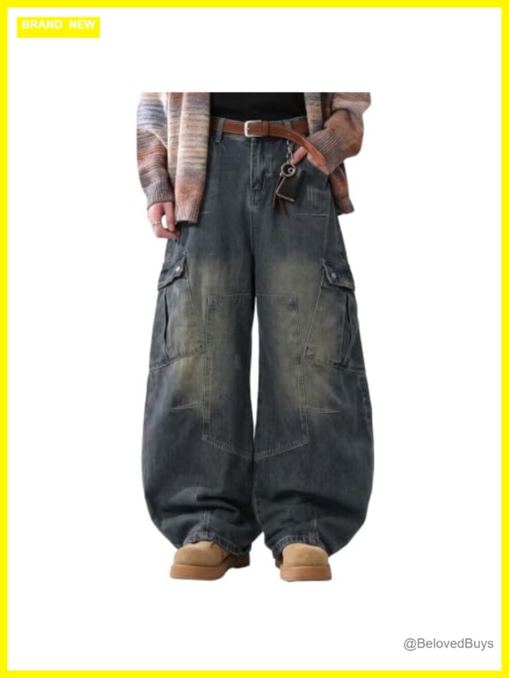 Baggy Wide Leg Cargo Jeans Low Rise Loose Fit Denim Pants Streetwear